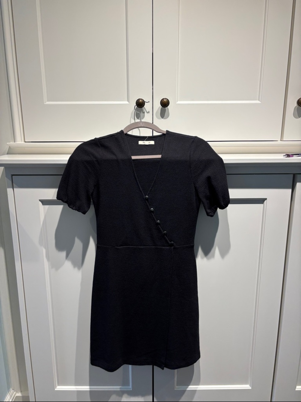 Madewell Black Short Sleeve Wrap-Style Mini Dress